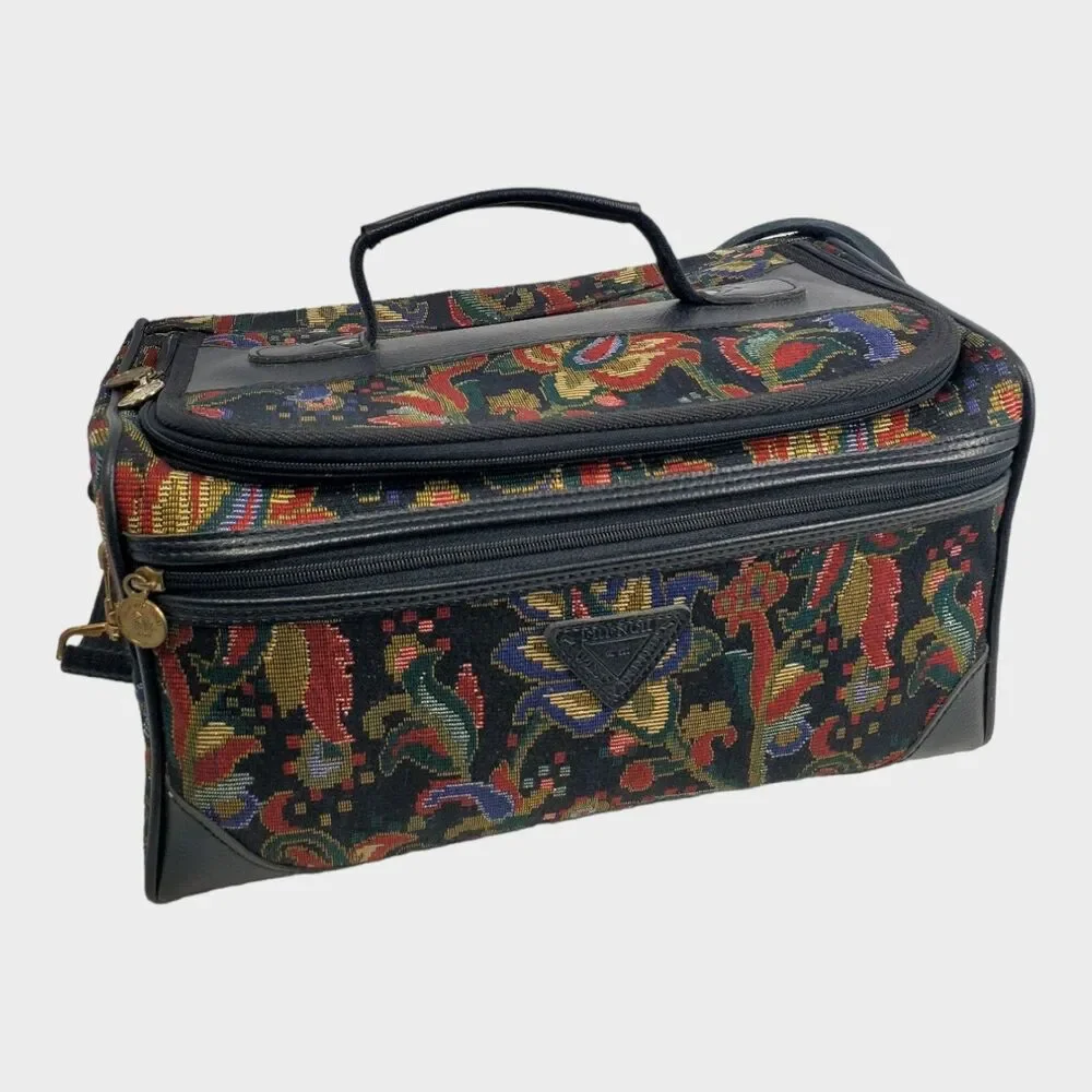 Vintage French West Indies Tapestry Floral Zip Over Night CarryOn Travel Bag